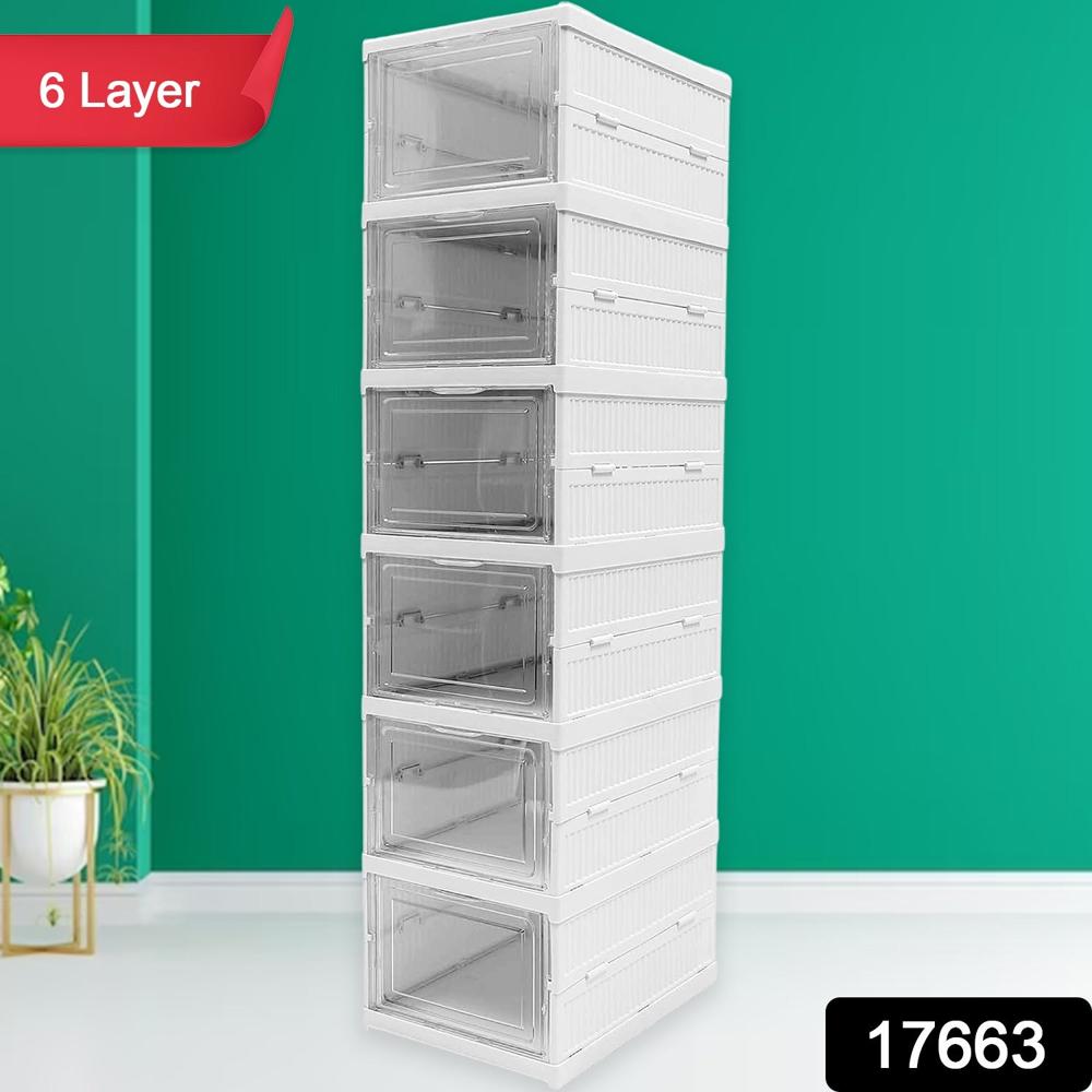 6-Layer Stackable Foldable Storage Organizer Cart Clothes, Kitchen, Closet & Bathroom - Color: Mix