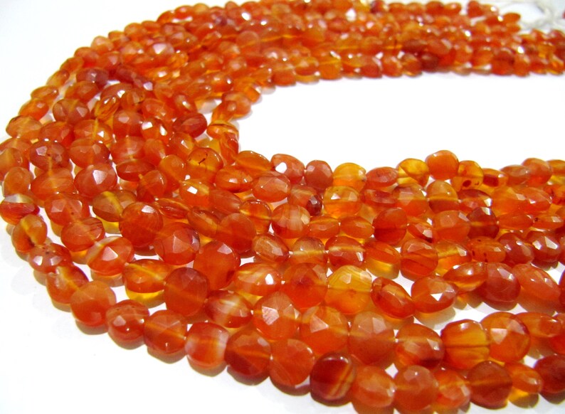 Natural Carnelian Coin Shape Briolette Faceted 6mm Gemstone Beads Strand 13inches long