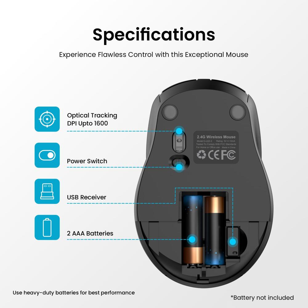Portronics Toad 31 Wireless Mouse with 2.4 GHz Connectivity, USB Receiver, 10m