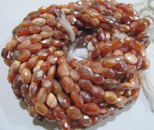 Natural Carnelian Oval Shape Faceted Sliver AB Mystic Coated 6x9mm Gemstone Beads Strand 13 inches long