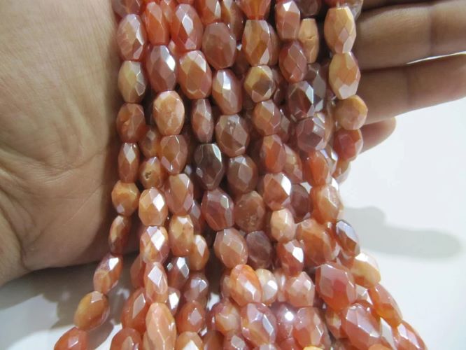 Natural Carnelian Oval Shape Faceted Sliver AB Mystic Coated 6x9mm Gemstone Beads Strand 13 inches long