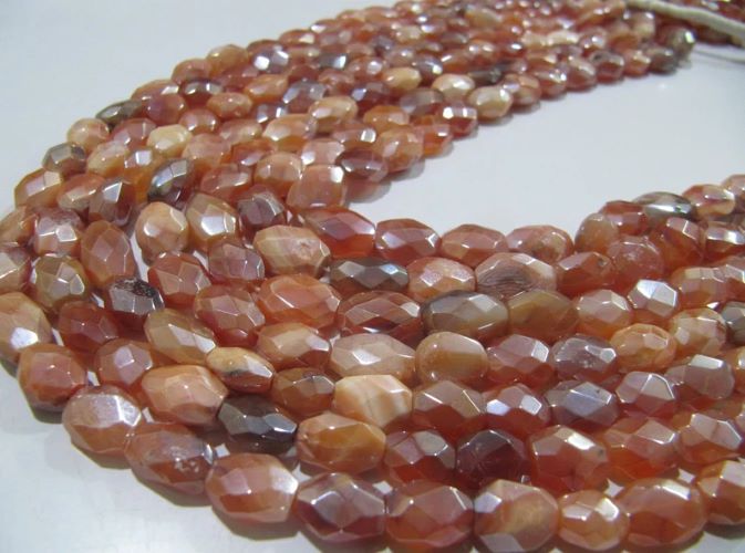 Natural Carnelian Oval Shape Faceted Sliver AB Mystic Coated 6x9mm Gemstone Beads Strand 13 inches long