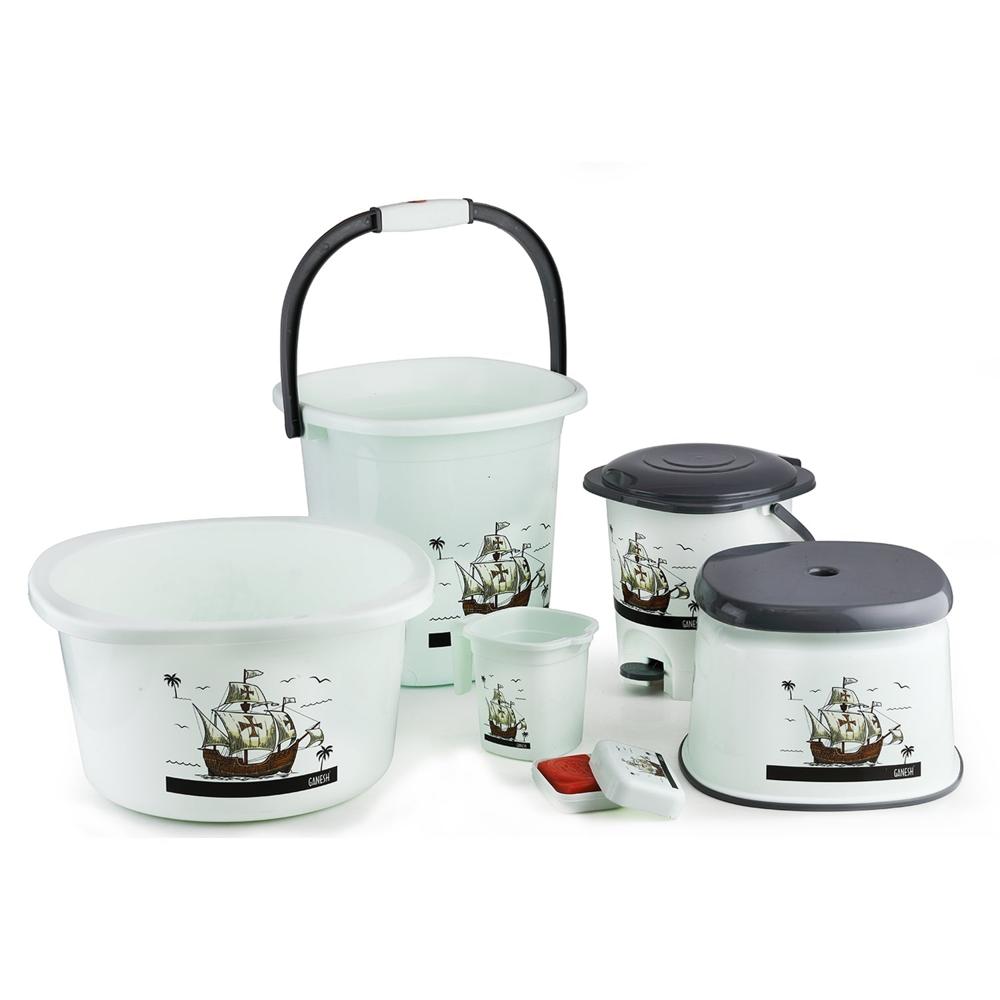 Plastic Bathroom Accessories Set (Mix Color / 6 Pc)