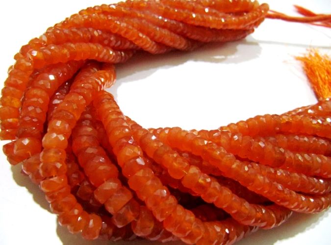 Natural Carnelian Rondelle Faceted 7-8mm Gemstone Beads Strand 8 inches long