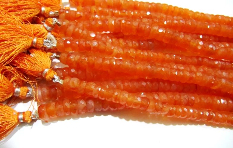 Natural Carnelian Rondelle Faceted 7-8mm Gemstone Beads Strand 8 inches long
