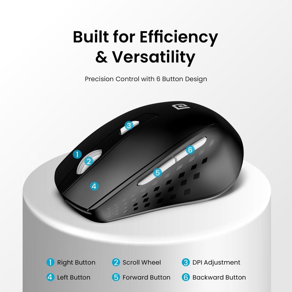 Portronics Toad 32 Wireless Mouse with 6 Buttons, 2.4 GHz Connectivity, 10m