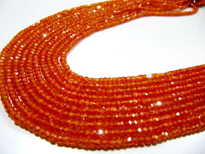 Natural Orange Carnelian Cubic Zirconia CZ Rondelle Faceted Beads 3mm Strand 13 inch long