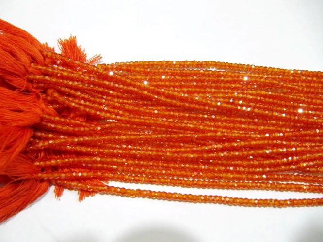 Natural Orange Carnelian Cubic Zirconia CZ Rondelle Faceted Beads 3mm Strand 13 inch long