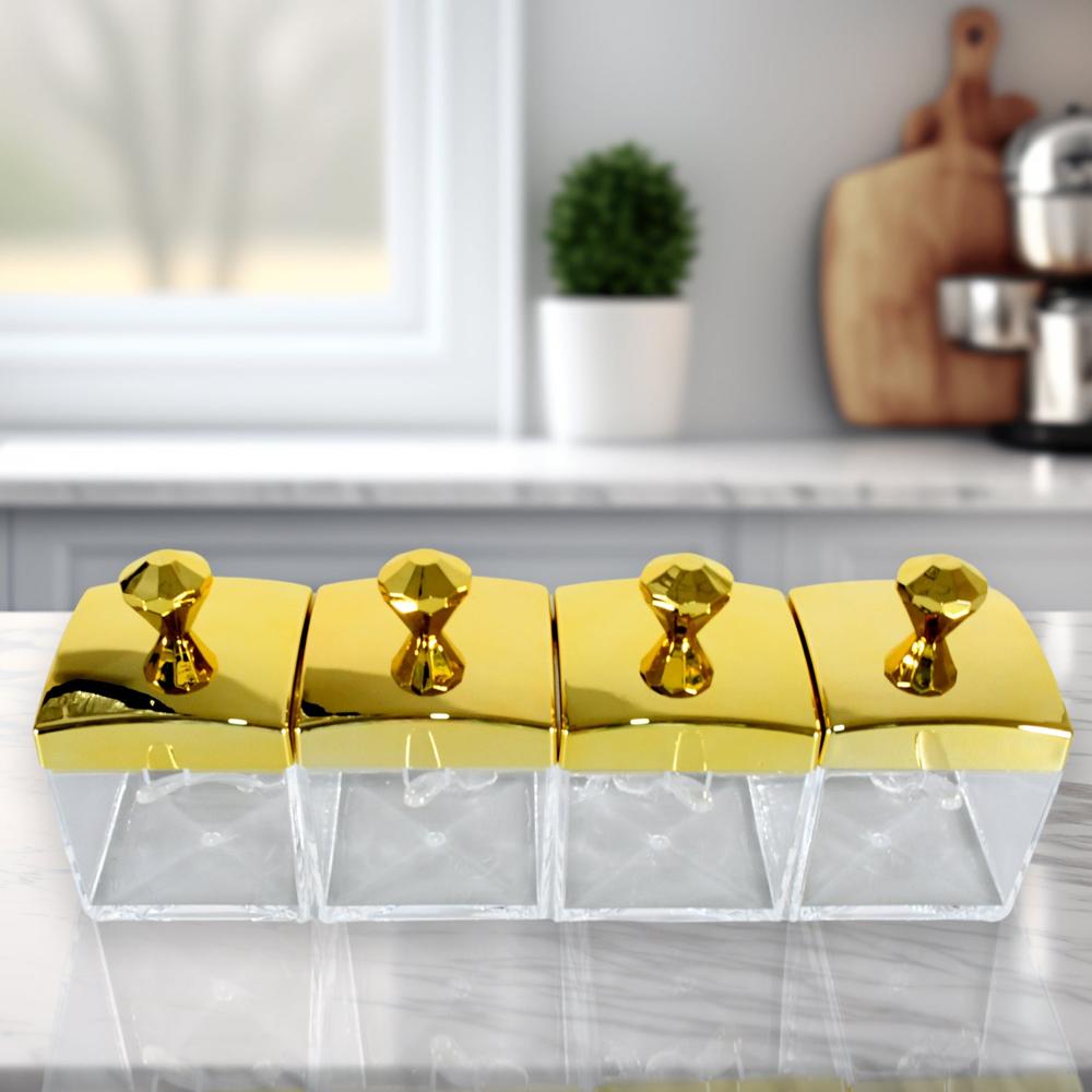 Storage Jar Set With 4 Jars Lids Tray And 4 Spoons For Coffee Tea Sugar  Kitchen Use - Color: Mix