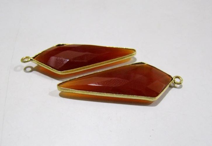 Natural Carnelian Briolette Faceted 15x35mm Arrowhead Single Loop Bezel Connector charms