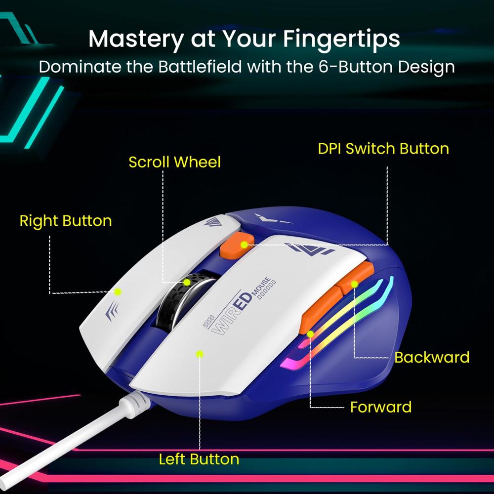 Portronics Vader Wired Gaming Mouse with 6 Buttons, Thumb Support,