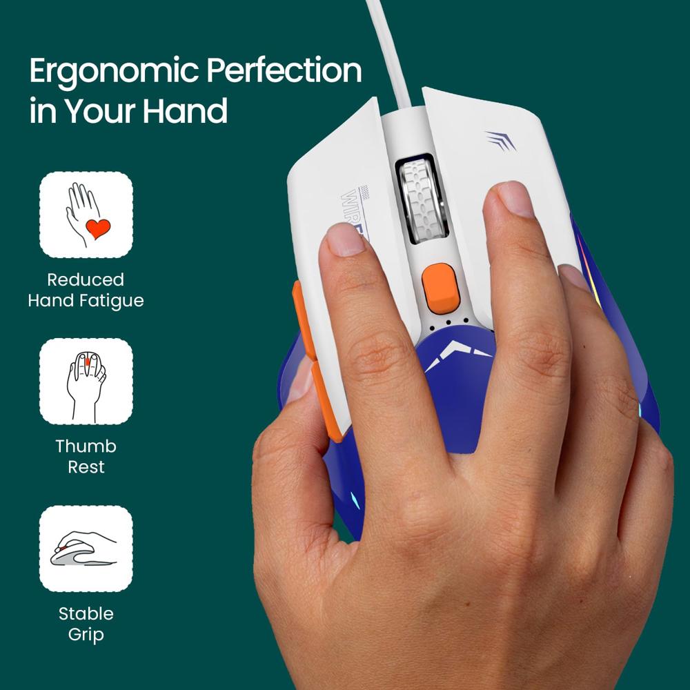 Portronics Vader Wired Gaming Mouse with 6 Buttons, Thumb Support,