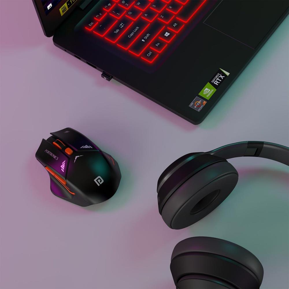 Portronics Vader Pro Wireless Gaming Mouse with 2.4 GHz Receiver, 6 Buttons, Thumb Support,