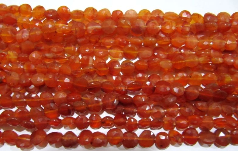 Natural Carnelian Coin Shape Briolette Faceted Beads 7mm Orange Color Gemstone Beads Strand 13Inch