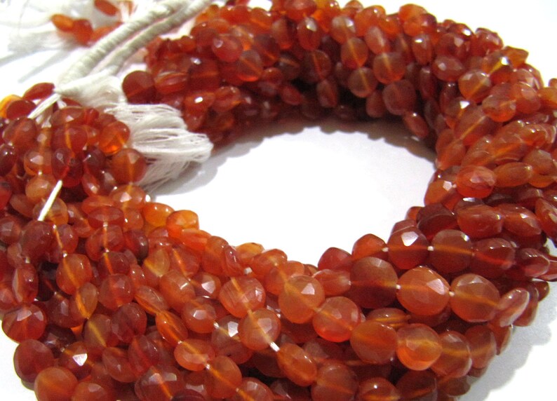 Natural Carnelian Coin Shape Briolette Faceted Beads 7mm Orange Color Gemstone Beads Strand 13Inch