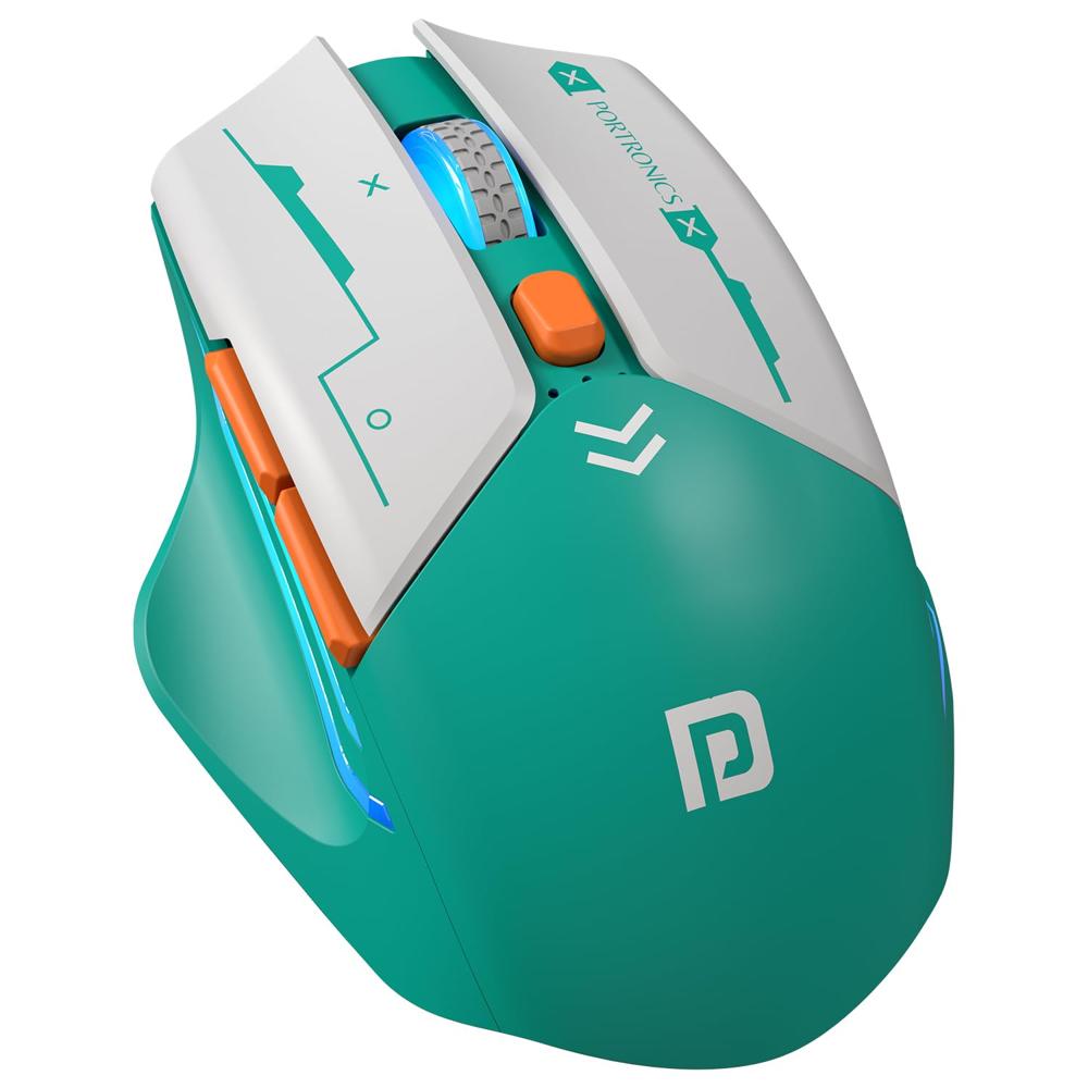 Portronics Vader Max Wireless Rechargeable Mouse, Thumb Support, - Color: Black & Grey & Green