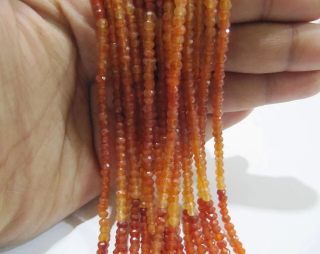 Natural Carnelian Shaded Rondelle Faceted 3-4mm Gemstone Beads Strand 14 inches long