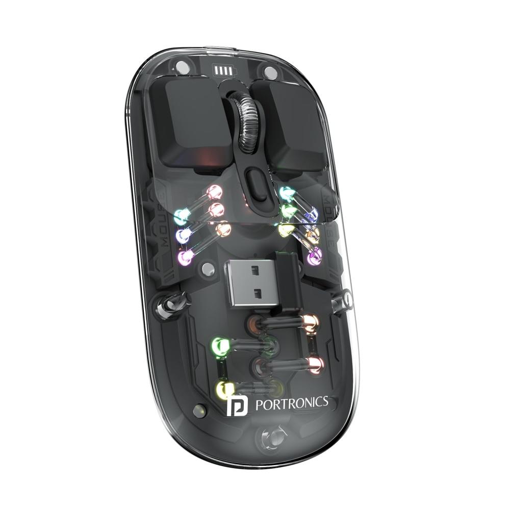Portronics Toad 5 Transparent Bluetooth Mouse with 2.4 GHz & BT 5.3 Dual Wireless,