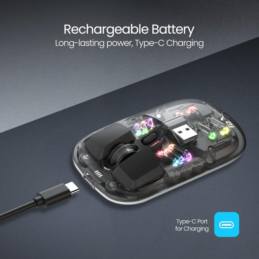 Portronics Toad 5 Transparent Bluetooth Mouse with 2.4 GHz & BT 5.3 Dual Wireless,