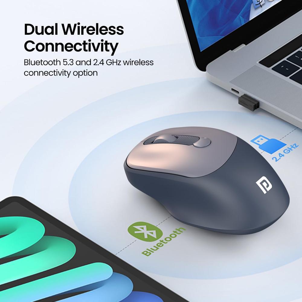 Portronics Toad 7 Wireless Mouse, Bluetooth 5.3V & 2.4 GHz Wireless, Adjust
