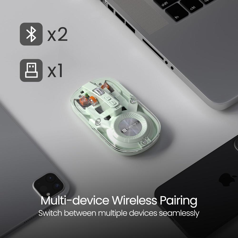 Portronics Toad 8 Transparent Wireless Bluetooth Mouse with Dual Wireless