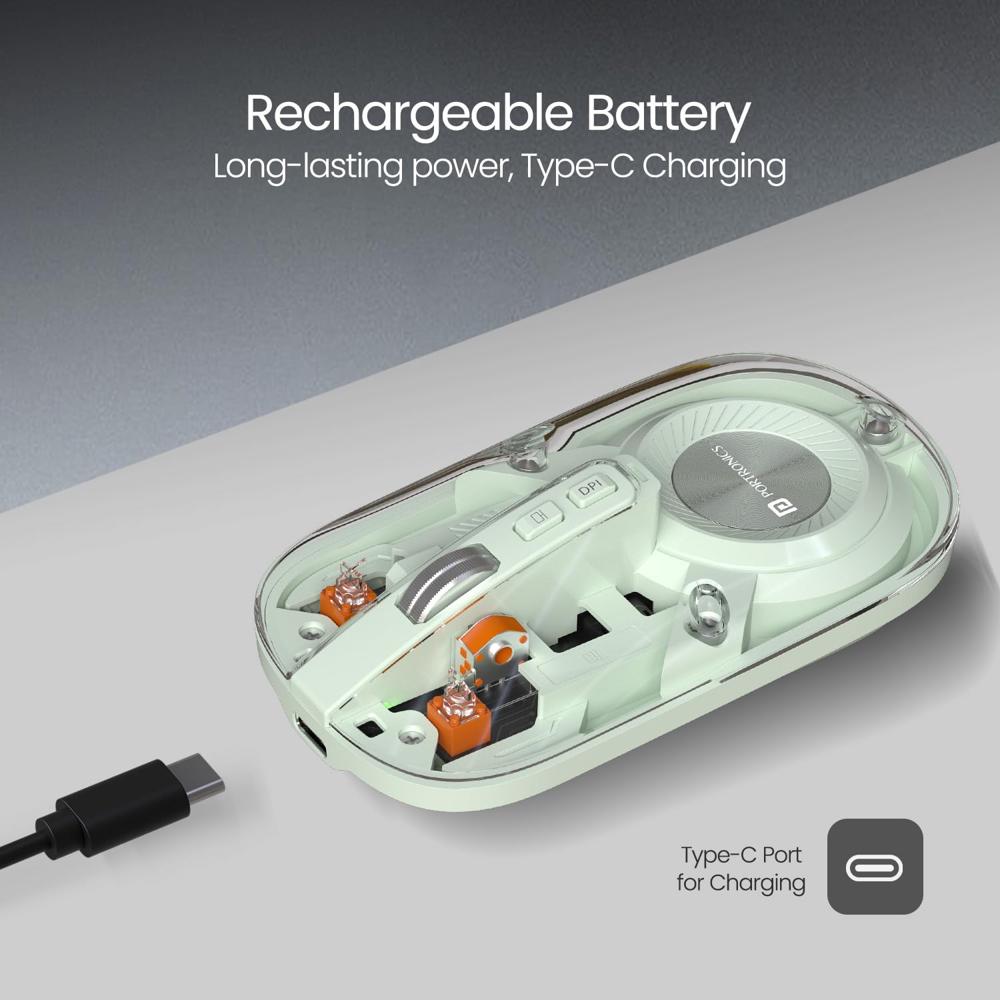 Portronics Toad 8 Transparent Wireless Bluetooth Mouse with Dual Wireless