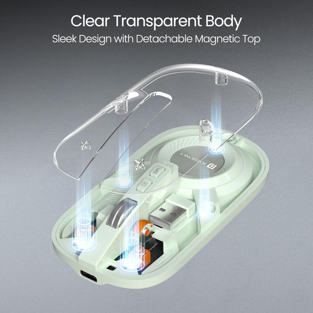 Portronics Toad 8 Transparent Wireless Bluetooth Mouse with Dual Wireless