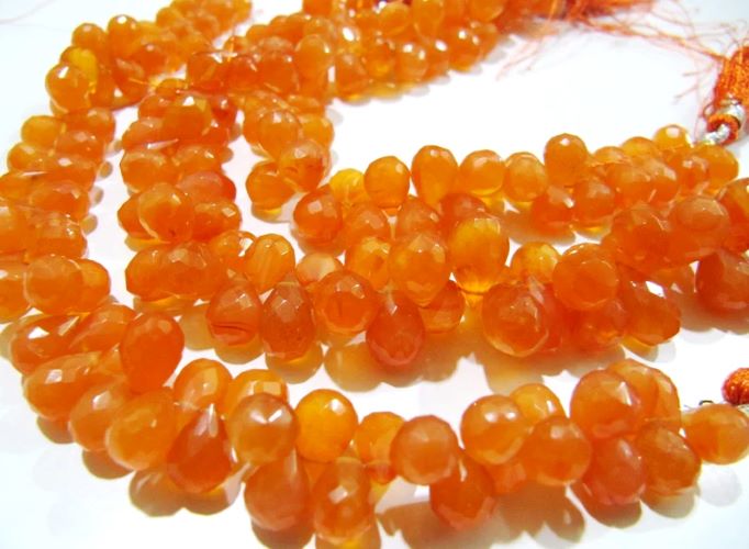 Natural Carnelian Tear drop Shape Briolette Faceted 6x9mm Gemstone Beads Strand 8 inches long