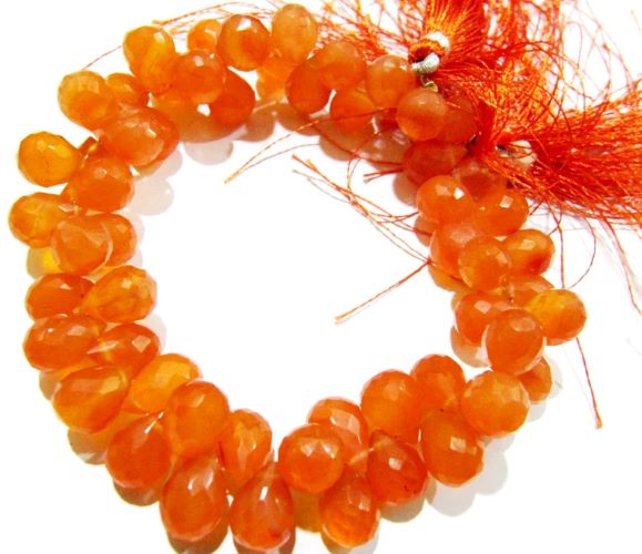 Natural Carnelian Tear drop Shape Briolette Faceted 6x9mm Gemstone Beads Strand 8 inches long