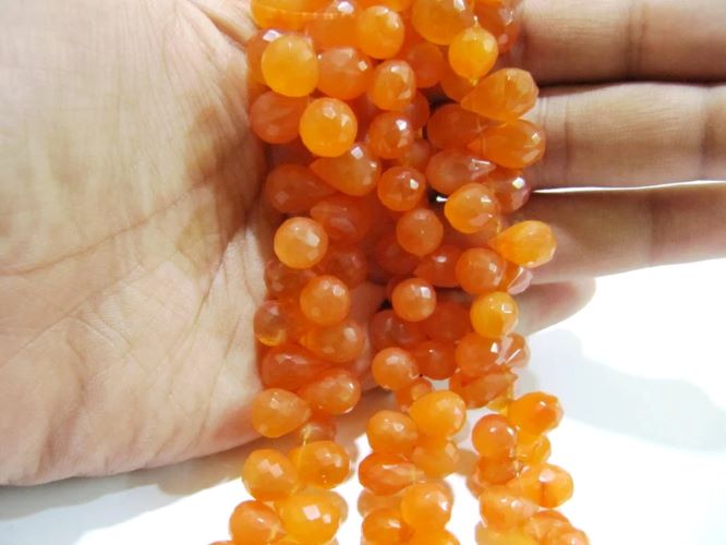 Natural Carnelian Tear drop Shape Briolette Faceted 6x9mm Gemstone Beads Strand 8 inches long