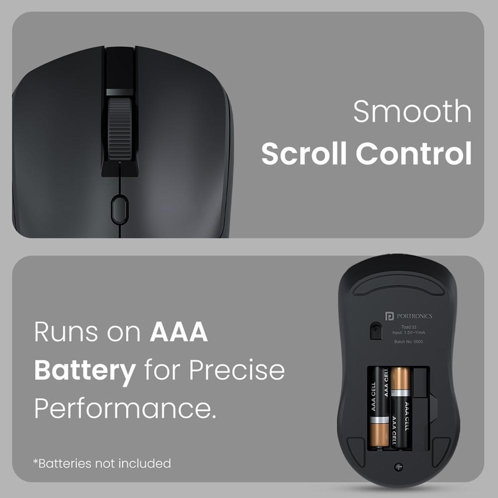 Portronics Toad 33 Wireless Mouse with 2.4 GHz Wireless Receiver, Adjustable Sensitivity,