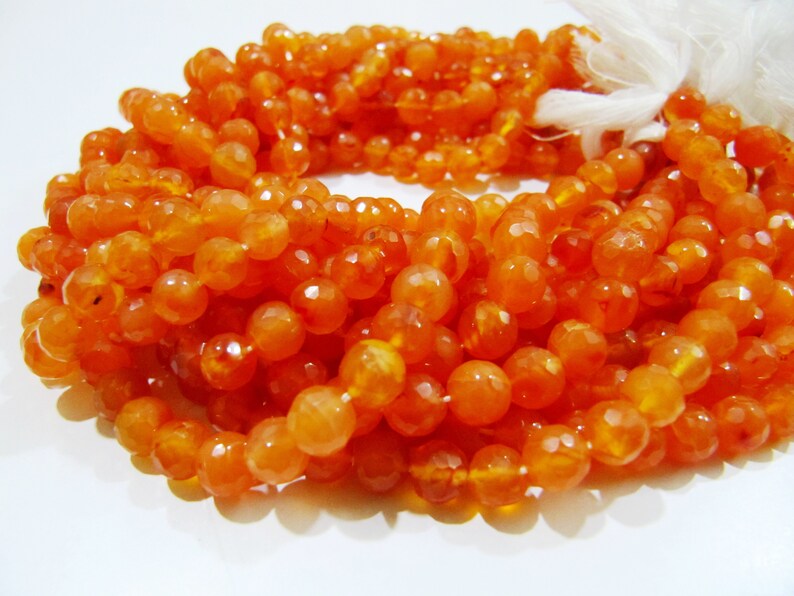 Natural Carnelian Faceted Round Beads: Orange Gemstone Jewelry Making (6-7 Mm, 10 Inch Strand) - Beads Material: Stone