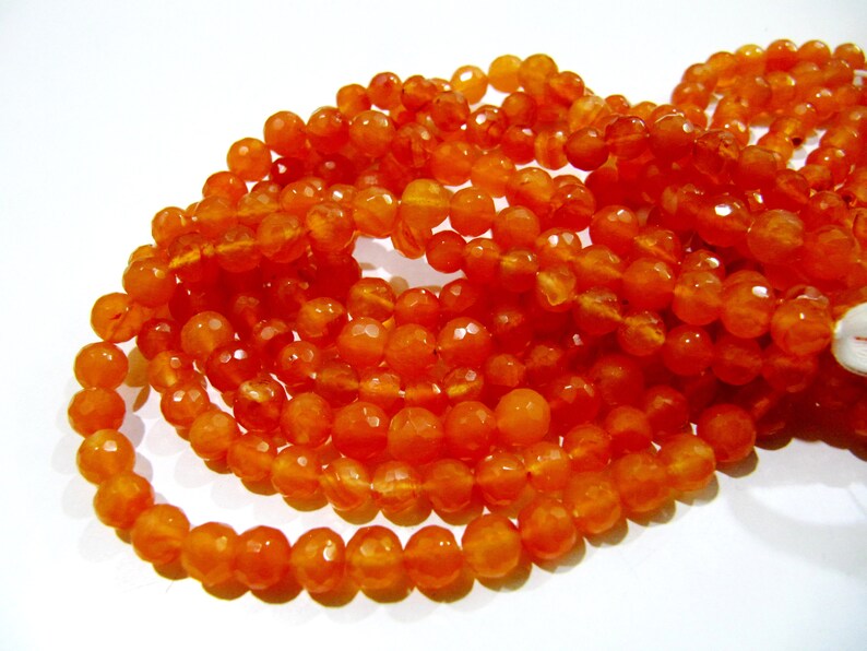 Natural Carnelian Faceted Round Beads: Orange Gemstone Jewelry Making (6-7 mm, 10 inch Strand)