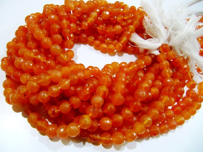 Natural Carnelian Faceted Round Beads: Orange Gemstone Jewelry Making (6-7 mm, 10 inch Strand)