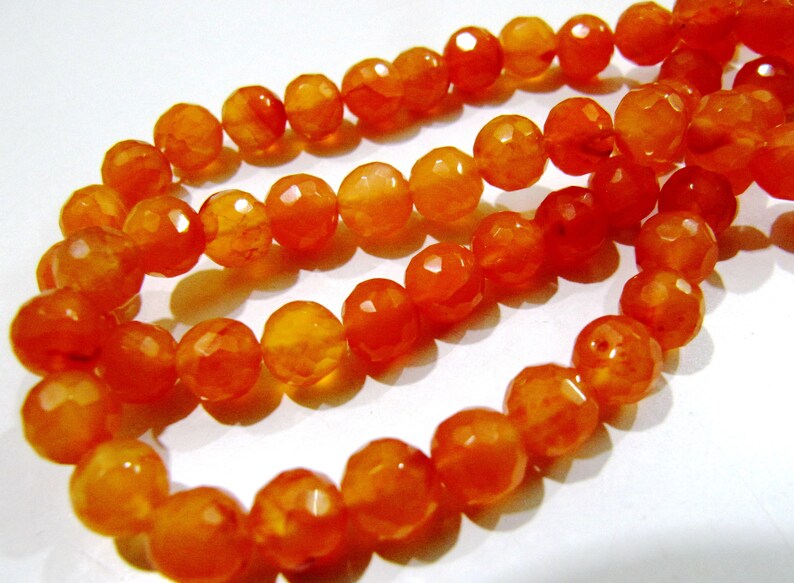 Natural Carnelian Faceted Round Beads: Orange Gemstone Jewelry Making (6-7 mm, 10 inch Strand)