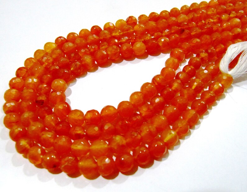 Natural Carnelian Faceted Round Beads: Orange Gemstone Jewelry Making (6-7 mm, 10 inch Strand)
