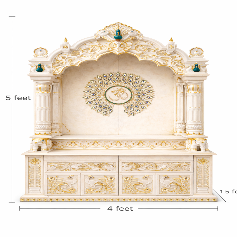 Makrana Marble Royal Peacock Arch Temple with Om Design