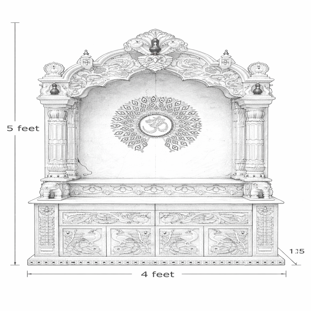 Makrana Marble Royal Peacock Arch Temple with Om Design