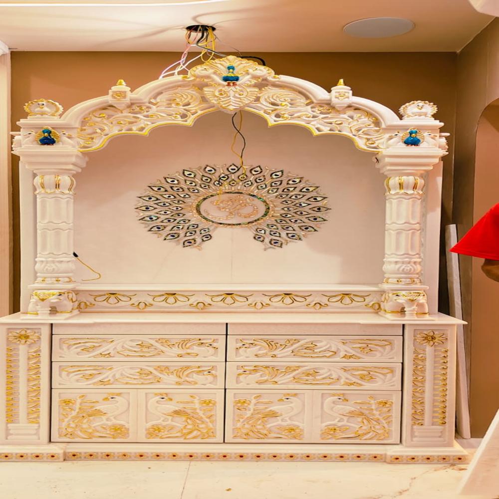 Makrana Marble Royal Peacock Arch Temple with Om Design