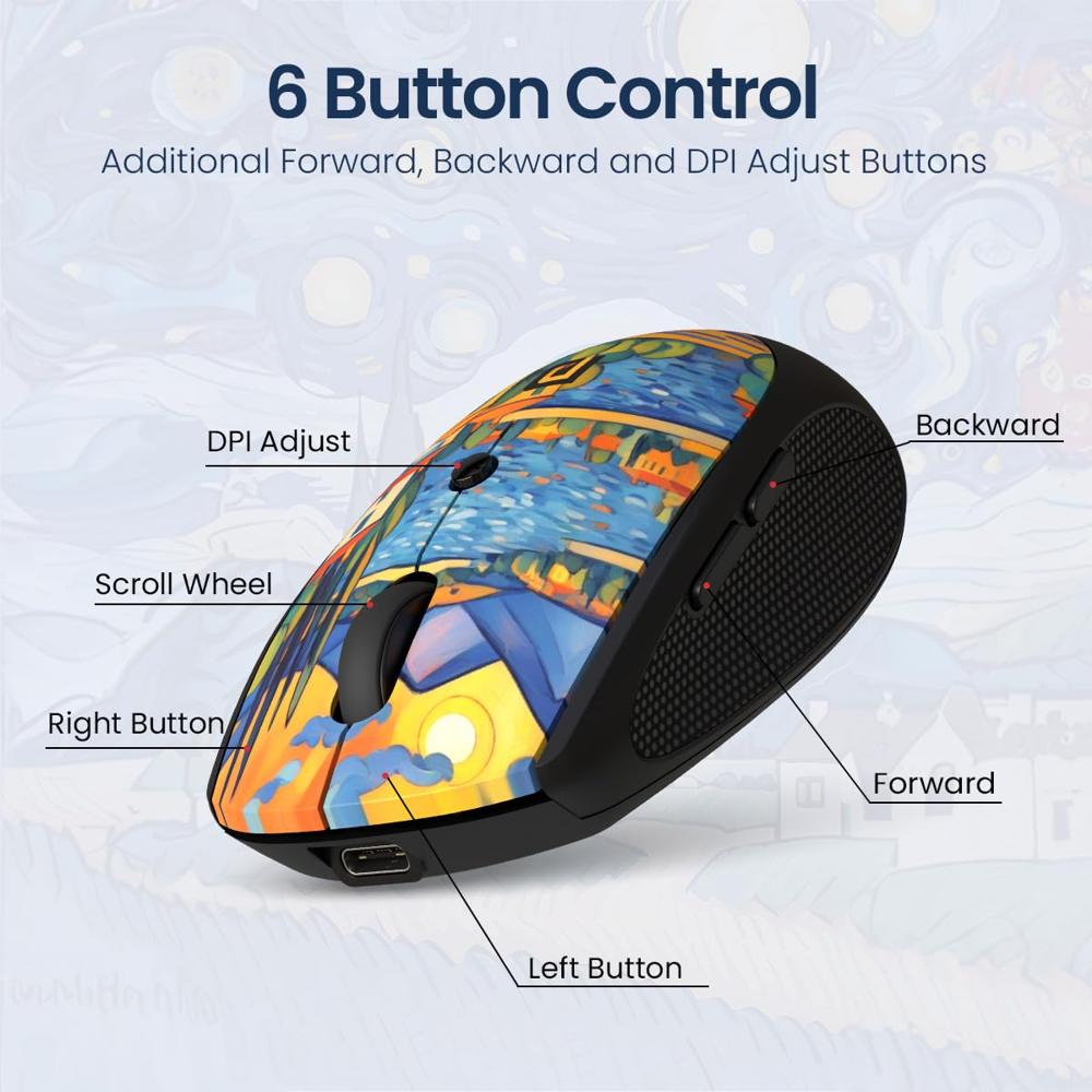Portronics Toad Iii Plus Rechargeable Bluetooth Mouse - Color: Black & White & Blue