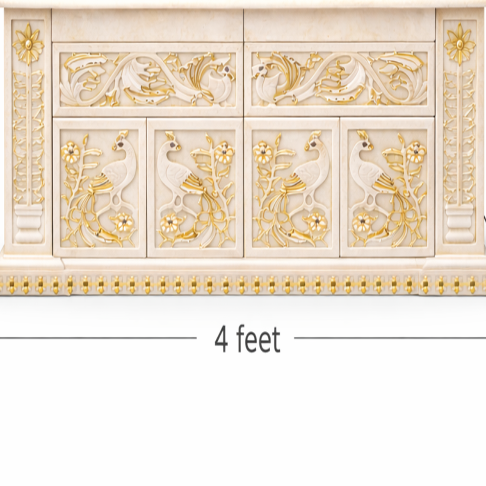 Makrana Marble Royal Peacock Arch Temple with Om Design