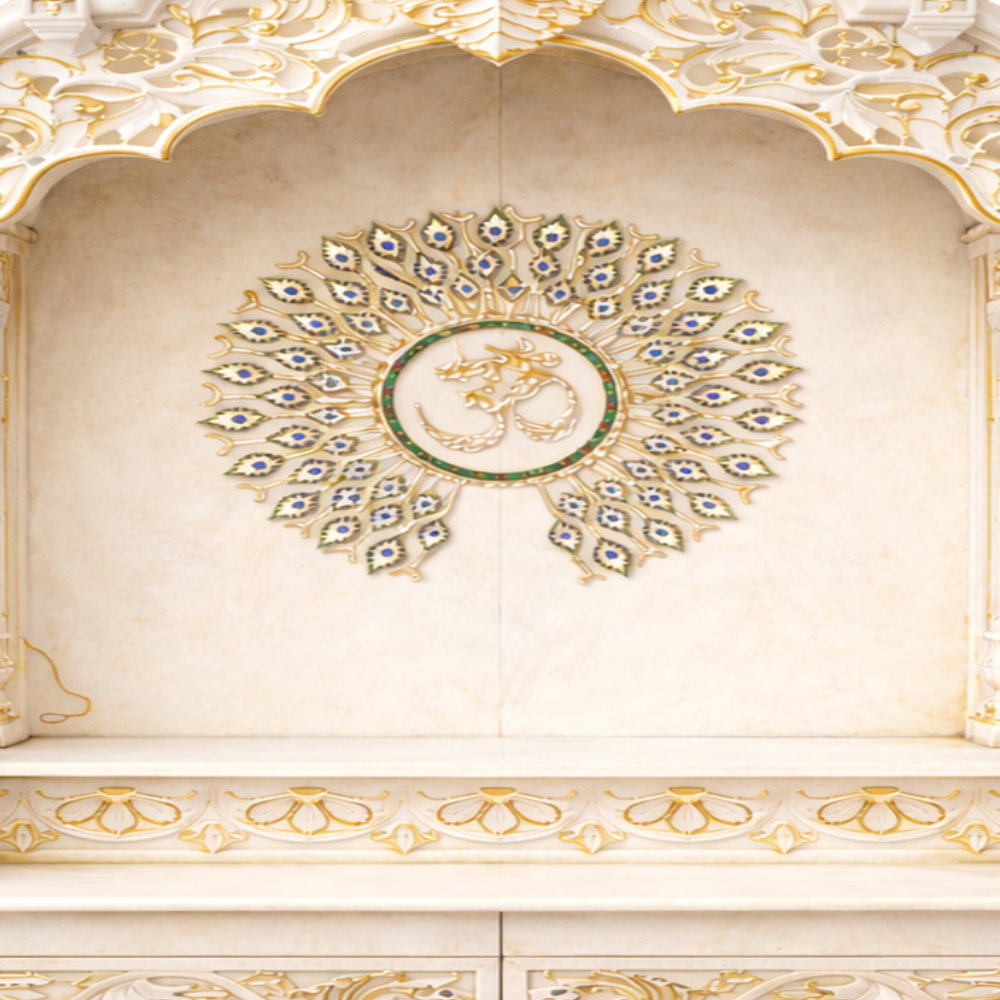 Makrana Marble Royal Peacock Arch Temple with Om Design