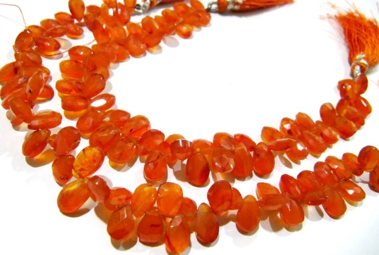 Natural Carnelian Pear Shape Briolette Faceted 7x10mm Gemstone Beads Strand 8 inches long