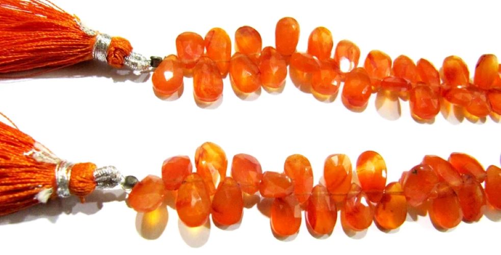 Natural Carnelian Pear Shape Briolette Faceted 7x10mm Gemstone Beads Strand 8 inches long