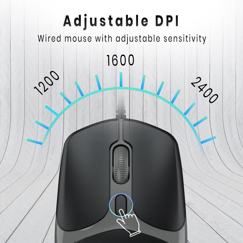 Portronics Toad 103 Wired Optical Mouse with 2400 DPI, Plug & Play,