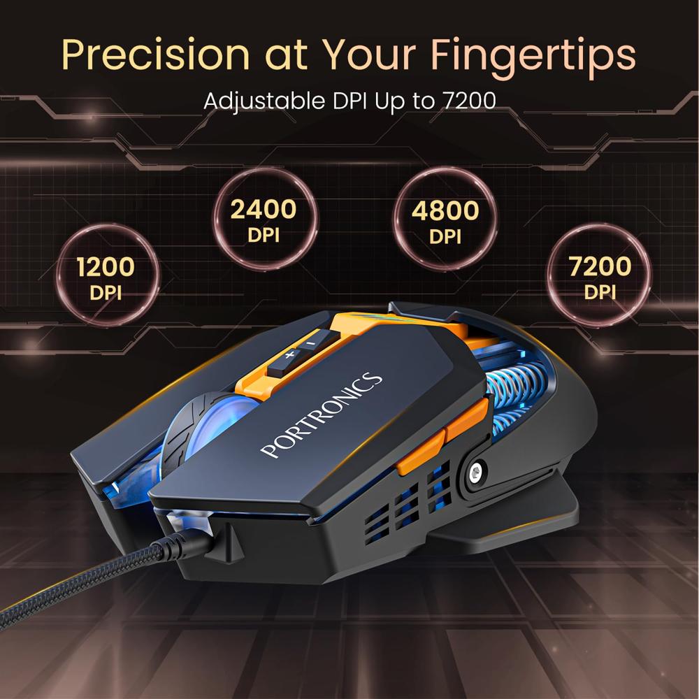 Portronics Vader 2.0 Wired Gaming Mouse With 7 Programmable Button Control, - Color: Black