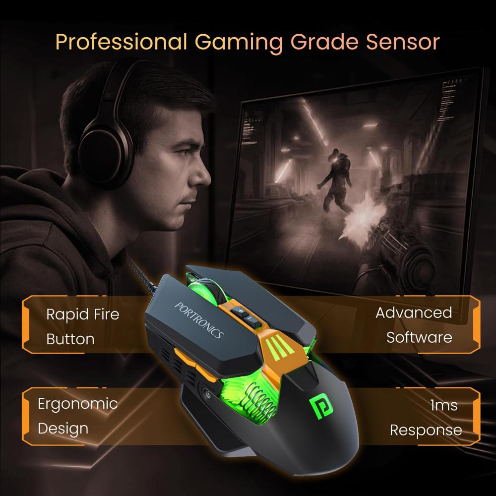 Portronics Vader 2.0 Wired Gaming Mouse With 7 Programmable Button Control, - Color: Black