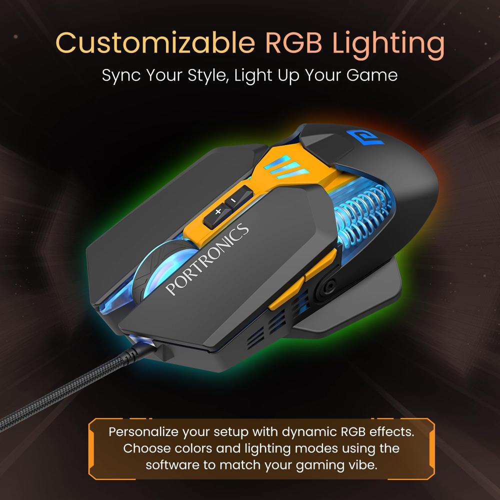 Portronics Vader 2.0 Wired Gaming Mouse With 7 Programmable Button Control, - Color: Black