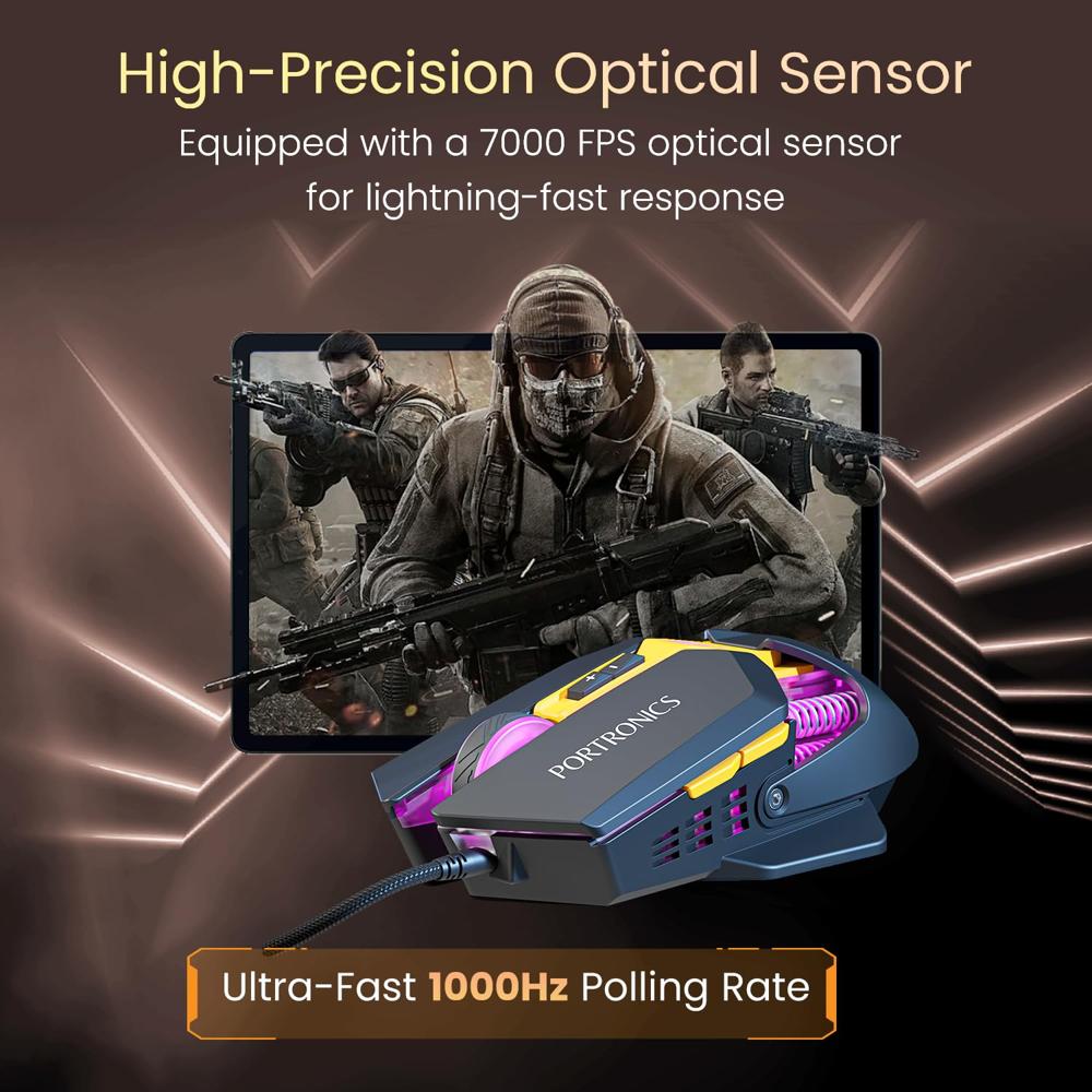 Portronics Vader 2.0 Wired Gaming Mouse with 7 Programmable Button Control,