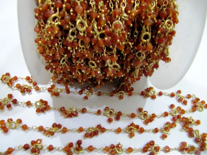 Natural Carnelian Dangling Chain Rondelle Faceted Beaded Cluster Chain 3-4mm Carnelian Bead gemstone Chain